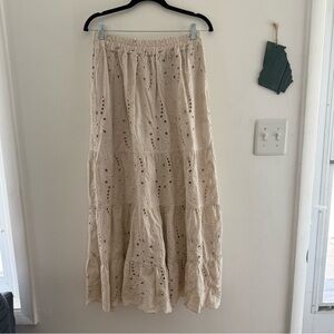 Chic Cream Tiered Eyelet Maxi Skirt